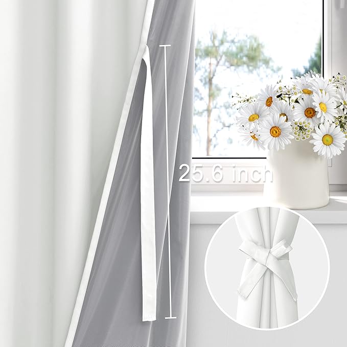 XWZO 100% Blackout Curtains 63 Inches Long with Tiebacks- Heat and Full Light Blocking, Thermal Insulated Window Panels with Grommets for Bedroom/Nursery, Ivory, W42 x L63, Set of 2 Draperies