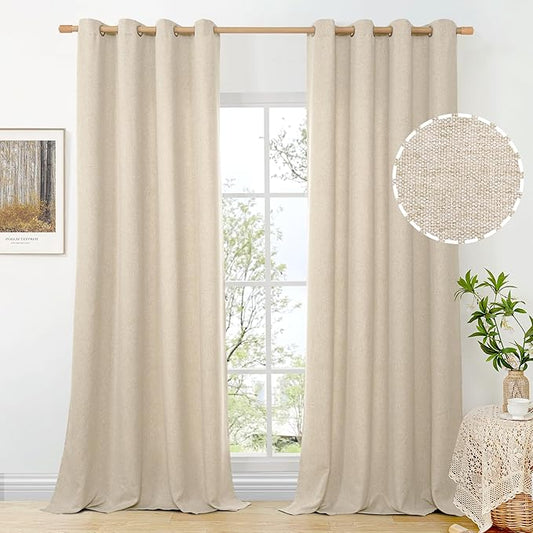 BGment Oatmeal Linen Curtains for Living Room 95 Inch Length 2 Panels Set, Privacy Semi Sheer Drapes Light Filtering with Grommet for Farmhouse Bedroom, Each 52 Inch Wide