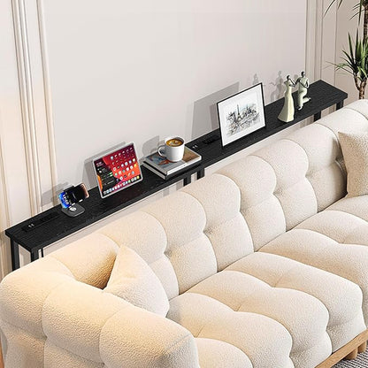 GRLEAF 102" Sofa Table with Built-in Power Strip (4 AC Outlets & 4 USB Ports) – 4.9ft Power Cord, Metal Frame, Easy Assembly, Long Couch Table Behind Sofa, Living Room and Home Office | Black