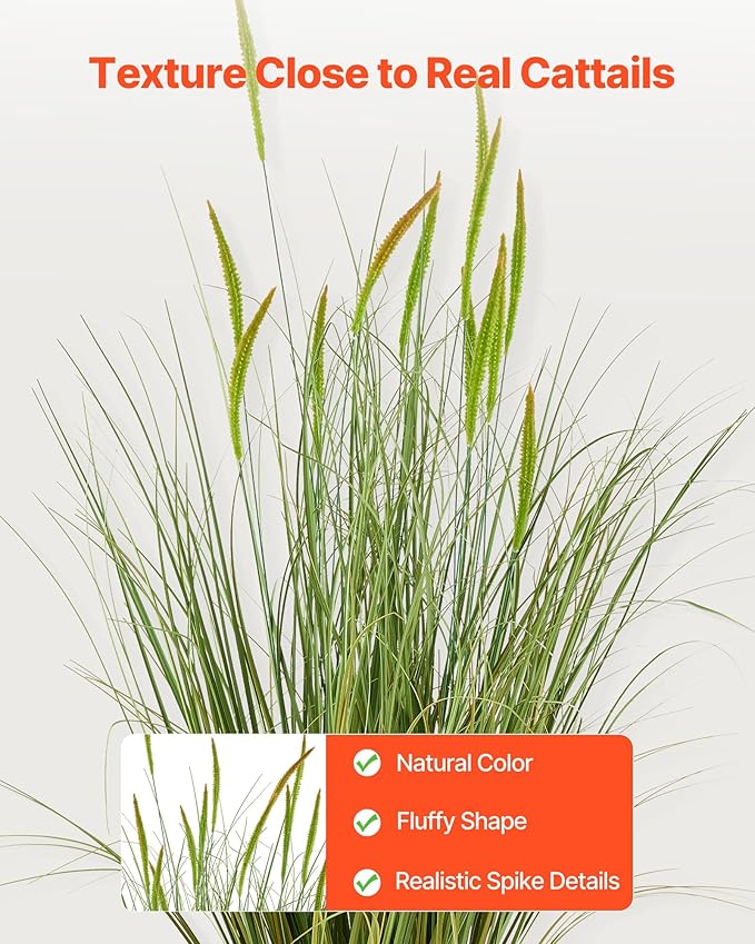 VEVOR Artificial Grass Plant, 2 Pack 35 inch Cattail Grass in Pot, Premium PVC Faux Fake Greenery Shrubs Plant for Indoor Outdoor House Home Garden Office Room Décor, Housewarming, Green