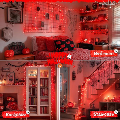 JMEXSUSS 2 Pack Red Fairy Lights Battery Operated, Total 200 LED 66ft Red String Lights Battery Powered with Remote, 8 Modes Halloween Lights for Tree Indoor Outdoor Wreath Bedroom Halloween Decor