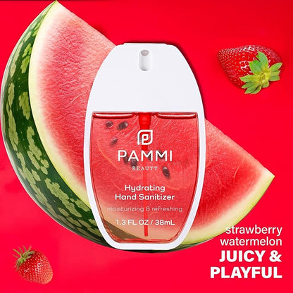 PAMMI Power Mist Hydrating Hand Sanitizer Spray, Portable Travel Size Pocket Hand Sanitizer, Scented Handsanitizer Mini Spray For Car - 600 Sprays (2 Packs (Strawberry Watermelon))