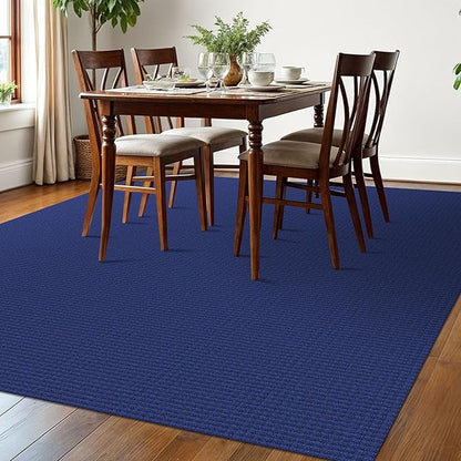 EARTHALL Woven Area Rugs 6x9 Ft Washable Living Room Rugs Non Slip Rubber Backed Dining Room Rug Braided Bedroom Rugs Indoor Floor Carpet for Living Room, Bedroom, Dining Room, Royal Blue/Navy