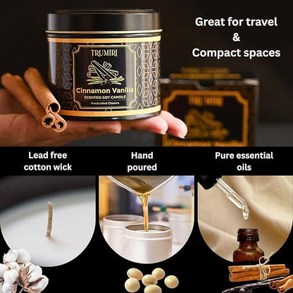 Vanilla Candle with Cinnamon Strong Scented Soy Candel Natural Non Toxic Velas Aromáticas for Women Gift for Fall Christmas Holidays Pack of 1 5Oz Decorartive Travel Tin