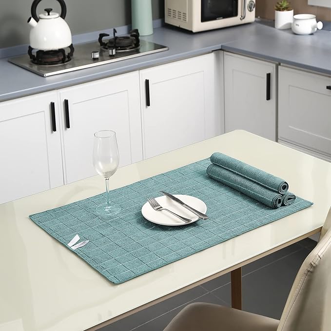 Microfiber Kitchen Towels and Dishcloths Set, 26 X 18 Inch and 12 X 12 Inch, Set of 12 Bulk Lint Free Dish Towels for Drying Dishes, Lake Blue