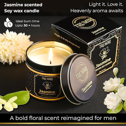 Jasmine Candle Strong Scented Soy Candel Natural Non Toxic Velas Aromáticas Gift for Women Pack of 1 5Oz Decorartive Travel Tin