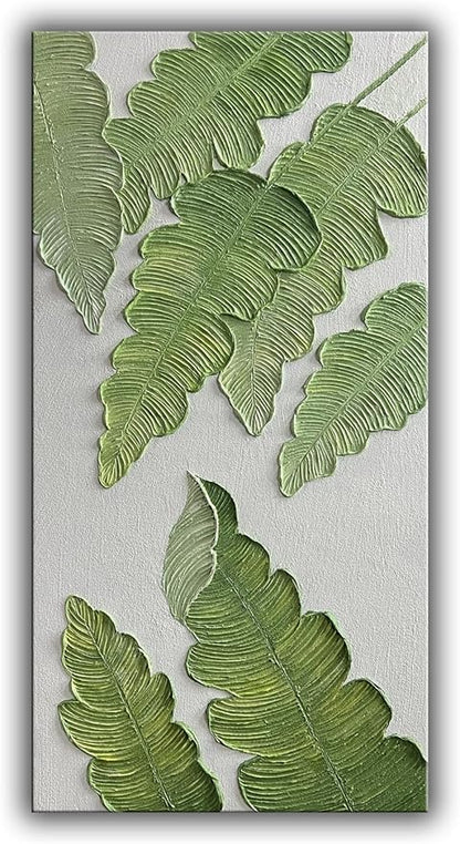 YaSheng Art- Modern minimalist 3D textured wall art Oil Paintings on Canvas Green plant paintings handmade Contemporary Abstract canvas wall art for bedroom Home Wall Deco Oil Painting 24X48 inch