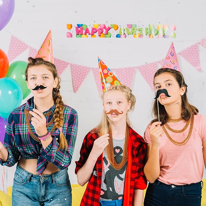 YAXINRUI 24 PCS Orange Bead Necklace, Orange Mardi Gras Beads, 33 Inch Halloween Beaded Necklace for Mardi Gras Christmas Halloween Festive