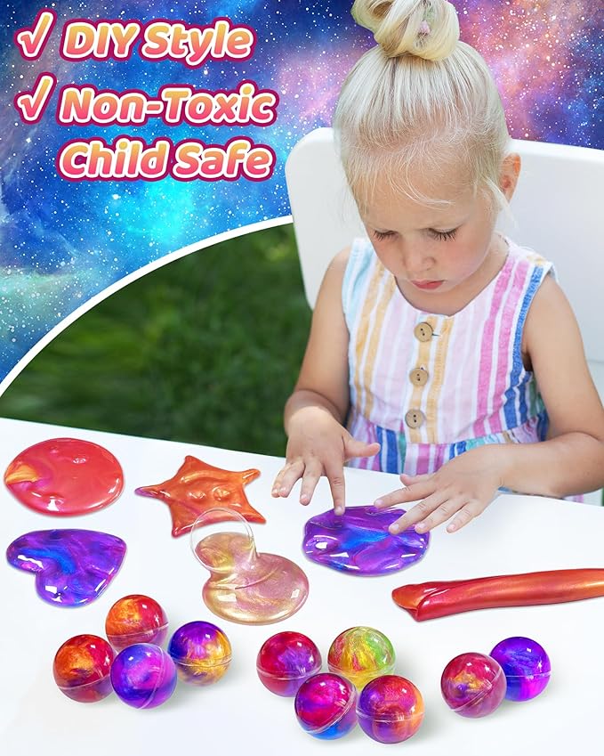 24 Pack Galaxy Slime Party Favors, Non-Sticky, Stress Relief Treasure Box Toys for Classroom Prizes, Valentines Day Student Gifts Goodie Bags Stuffers for Kids Boys Girls 4-8, 8-12