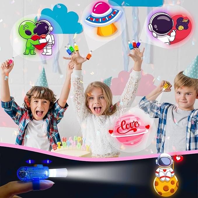 24 Pack Valentine's Day Space Gifts for Kids, Valentines Cards with LED Finger Lights Glow in the Dark, Classroom Exchange Prize, Goodie Bag Stuffers, Valentine Party Favors for Boys Girls
