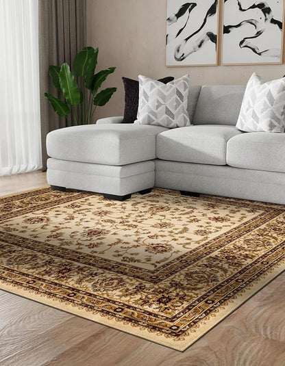 Rugs.com Aditi Collection Rug – 7 Ft Square Cream Medium-Pile Rug Perfect for Living Rooms, Kitchens, Entryways