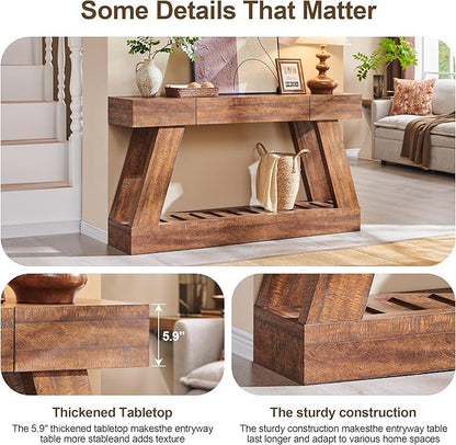 OKD 60" Farmhouse Entryway Table with Drawer, Narrow Long Console Table for Entryway, Console Tables with Storage(Reclaimed Barnwood)