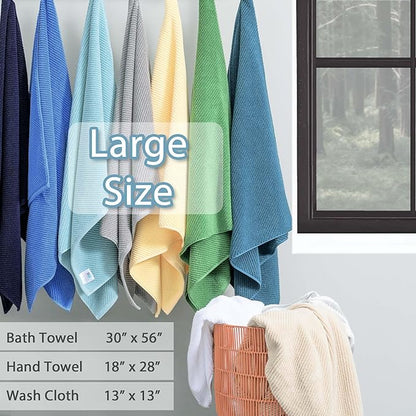 Towels for Bathroom - 100% Cotton | Quick Dry | Lightweight | Thick | Soft, 6 Piece Towel Set, 2 Large Bath 30"x56", 2 Hand 18"x28", 2 Wash Cloths 13"x13", Bathroom Decor Set, Deep Turquoise and White