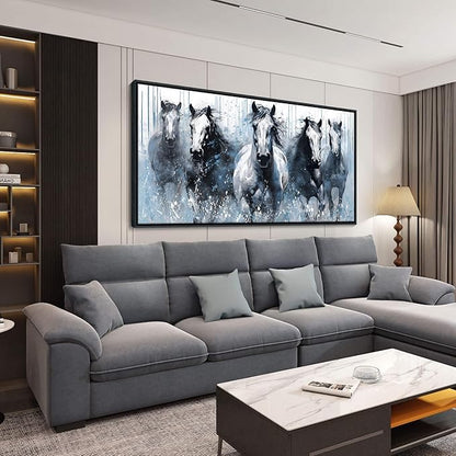 DUNHUANG ART Horse Canvas Wall Art - Equine Themed Running Horses Pattern for Home Décor - Rustic Farmhouse Animals Painting - Living Room, Bedroom, Bathroom, Office - White Horse 30"x60"