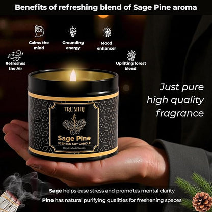 Sage & Pine Candle Strong Scented Soy Candel Natural Non Toxic Velas Aromáticas for Cleansing Gift for Fall Christmas Holidays Pack of 1 5Oz Decorartive Travel Tin