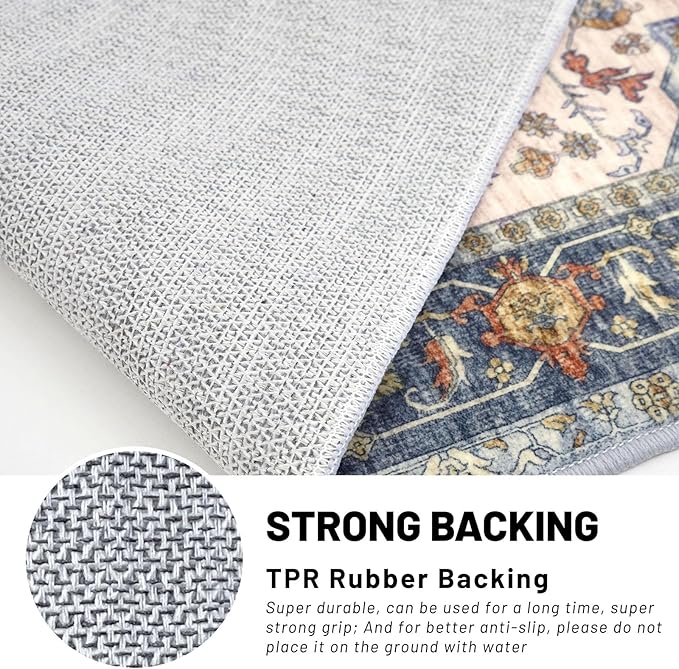 KUTA Runners for Hallways 2x6 Ivory Blue, Vintage Floral Kitchen Rugs Non-Slip Washable Runner Ultra Soft Printed Retro Flower Carpet Entryway Rug for Bedroom Laundry Nursery Entryways