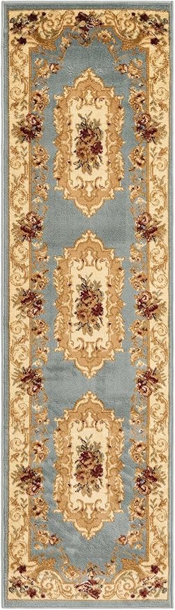 Rugs.com Chateau Collection Rug – 2' x 7' Runner Light Blue Medium Rug Perfect for Hallways, Entryways
