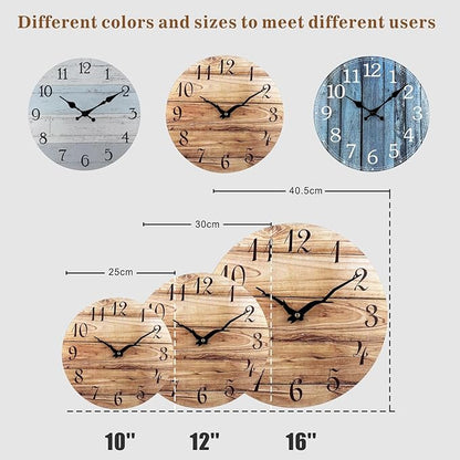 Plumeet Wall Clock, 12'' Frameless Wooden Wall Clocks with Silent Quartz Movement, Rustic Coastal Country Village Clocks Decorative for Kitchen Bedroom Living Room, Green