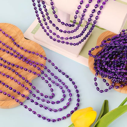 Mardi Gras Beads, 100PCS Purple Oval Bead Necklace Party Favors, 32" Bead Necklaces Mardi Gras Accessories, Festival Parade Throw for Halloween Mardi Gras Birthday Party Celebrations Decorations
