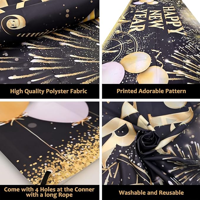 KatchOn, XtraLarge Happy New Year Banner - 72x44 Inch | New Years Backdrop for New Year Decorations 2026 | New Years Eve Party Supplies 2026 | NYE Decorations 2026