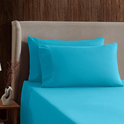 Nestl Full XL Sheet Set - Luxury 1800 Ultra-Soft Microfiber Full Extra Long Bed Sheets - Double Brushed - Deep Pockets - Easy Fit - 4 Piece Set - Bedding Sheets & Pillowcases (Full XL, Bright Blue)