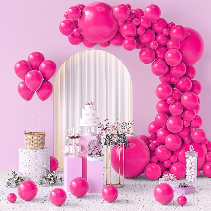 154pcs Hot Pink Balloons Different Sizes 18/12/10/5 Inch Party Balloons arch Kit for Valentine's Day Birthday Baby Shower Wedding Princess Theme Party Decoration