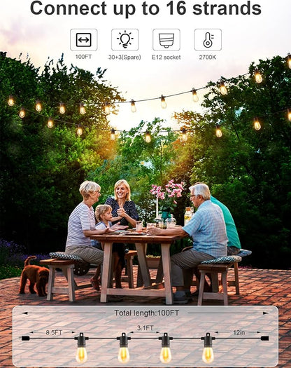 Svater Outdoor String Lights 100 FT, Patio Light for Outside with Shatterproof Bulbs, Waterproof LED Hanging Lights for Cafe Backyard Bistro Party, Warm White