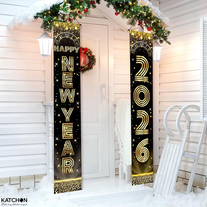 KatchOn, XtraLarge Happy New Year Banner - 72x12 Inch | New Years Decorations 2026 | New Years Eve Party Supplies 2026, Nye Decorations 2026 | Door Banner for Happy New Year 2026 | Nye Decor 2026