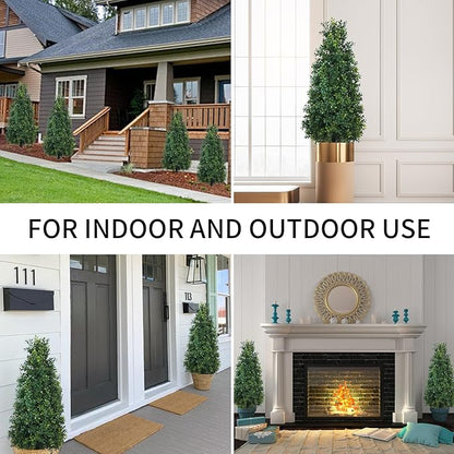 3FT Artificial Boxwood Topiary Balls Trees with Ground Spike, 2 Pack UV Resistant Artificial Shrubs, Fake Evergreen Artificial Plant Brush for Indoor Outdoor Front Porch Garden