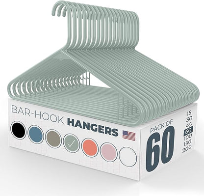 Neaties Plastic Hangers 50 Pack (60 Count) – Made in The USA – 6lb Capacity Standard Clothes Hangers with Strap Hooks for Dresses, Lingerie, Shirts, Pants, and Jackets – Mint