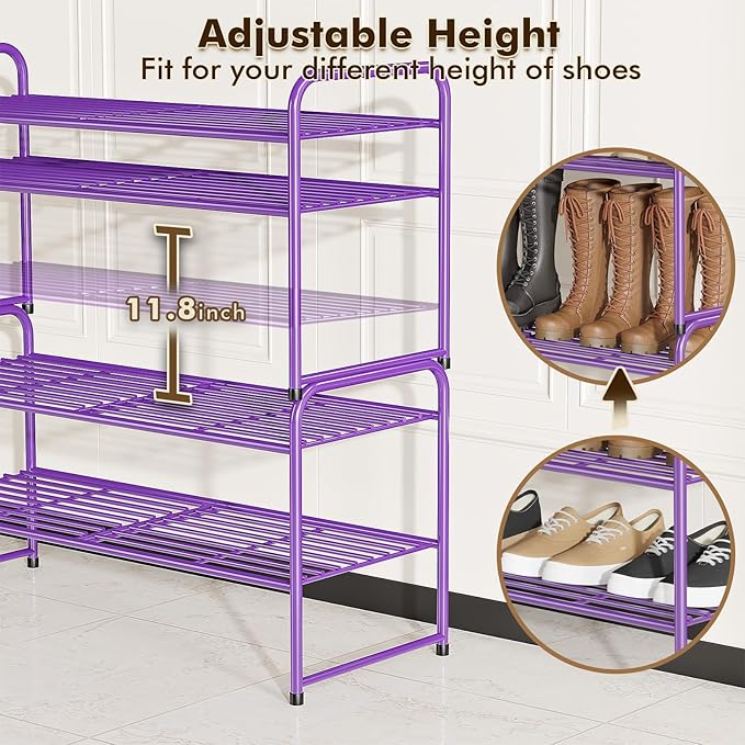 SUFAUY 2-Tier 33" Wide Shoe Rack, Closet Metal Shoe Rack Organizer Heavy Duty, Stackable, Purple