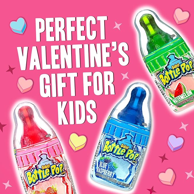 Baby Bottle Pop Candy Lollipops Variety Pack - 10 Ct Bulk Lollipops with Dipping Powder, Full Size, Fun Hard Candy For Birthday Parties, Valentine's Gifts, Goodie Bags, Party Favors