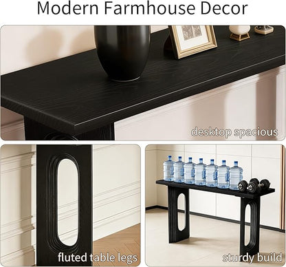 59.2" Entryway Table,Fluted Console Table Modern Farmhouse,Widen Sofa Tables Behind The Couch,Wooden Side Console Table Hollow Support Legs for Living Room/Hallway/Entry Way/Foyer Black