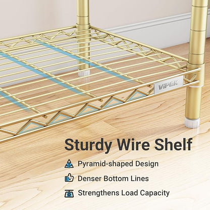 VIPEK V2S Heavy Duty Clothes Rack 4 Tiers Wire Shelving Garment Racks with 3 Hanging Rods Compact Freestanding Closet Metal Closet Rack, Max Load 700LBS, Gold