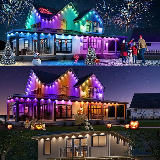 Permanent Outdoor Lights 200ft， with App & Remote Control | IP67 Waterproof LED String Light for Christmas Lights, Halloween, New Year | Roof, Eaves, House & Garden Holiday Decor