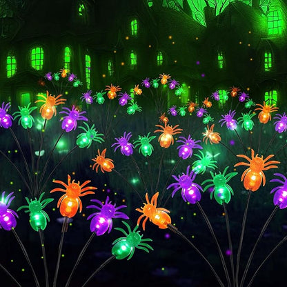 6 Pack 36LED Purple Orange and Green Halloween Solar Spider Garden Lights Outdoor, Solar Firefly Lights Swaying Lights with 2 Modes, Waterproof for Garden Yard Lawn Pathway Halloween Decorations