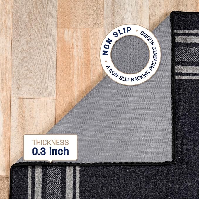 Modern Bordered Non Slip Indoor Runner Rugs for Living Room 2x5 Area Rugs for Kitchen, Rug for Bedroom, and Hallway, Stain Resistant Easy Cleaning Non Shedding Black 2 x 5
