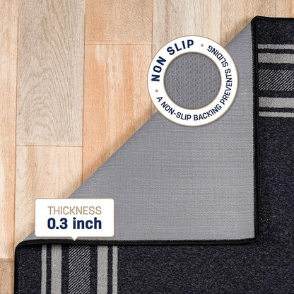 Modern Bordered Non Slip Indoor Runner Rugs for Living Room 2x7 Area Rugs for Kitchen, Rug for Bedroom, and Hallway, Stain Resistant Easy Cleaning Non Shedding Black 2 x 7