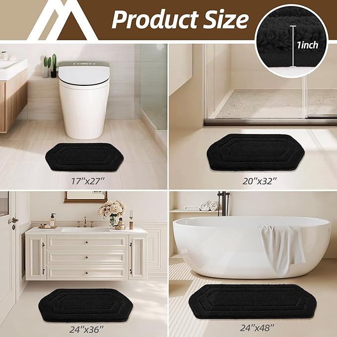 COSY HOMEER Bathroom Rugs Mat 17”x27” Absorbent Non-Slip Bath Mat Plush Shaggy Machine Washable Bath Rugs Soft Polyester Bath Mats for Bathroom Floor,Tub and Shower,Black