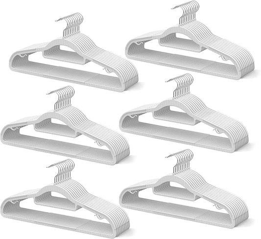 60 Pack Heavy Duty Non-Slip Plastic Hangers - Slim Space Saving w/ 360° Hook for Wet/Dry Clothes, Retail Store Display & Home Organization - White