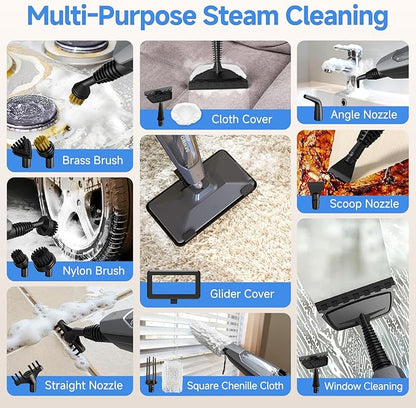 SENMO Steam Mop, 14-in-1 Detachable Steam Cleaner for Home and Floor, 1300W 228°F Deep Cleaning MultiPurpose Floor Steamer with 14 Attachments for Hardwood Floors, Tile, Grout, Furniture, Carpet, Wall