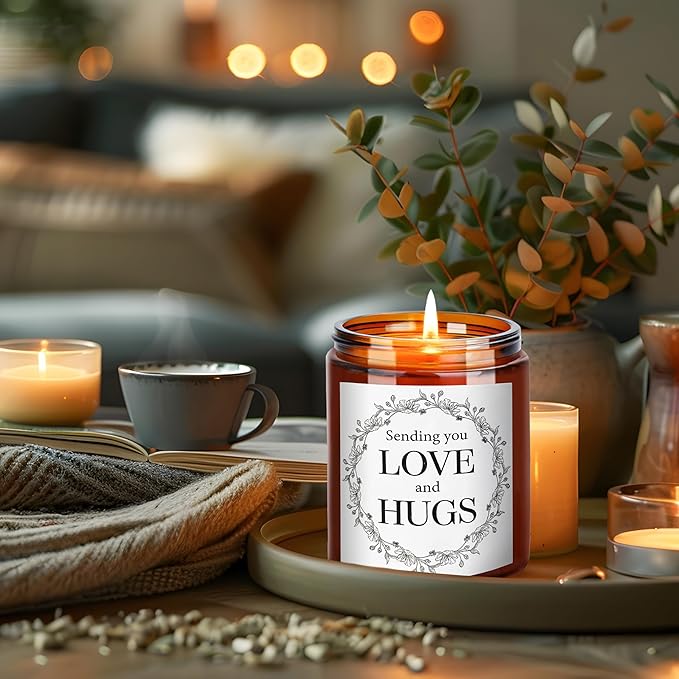 Sending You Love & Hugs Gift Candles - Relaxing Candles for Women Stress Relief - Gift for Her, Best Friend, Bestie, Sister, Wife, Daughter, Mom - Jasmine Natural Soy Calming Candle for Home