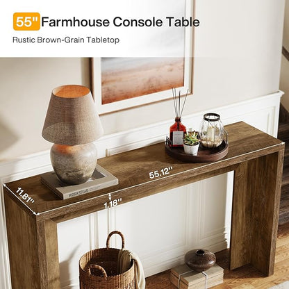 Tribesigns Farmhouse Console Table, 55-Inch Wooden Sofa Table with Storage for Entryway, Foyer, Hallway, Living Room, Easy Assembly (Rustic Brown)