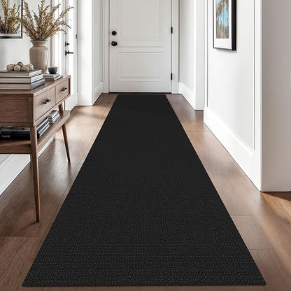 EARTHALL Woven Runner Rug 2.6x10 Ft Washable Runners for Hallways Long Non Slip Rubber Backed Kitchen Runner Braided Indoor Floor Carpet Runners for Entryway, Hallway, Kitchen, Black/Grey