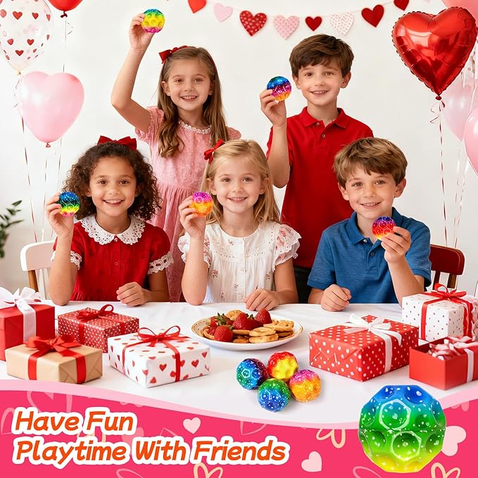 24 Pcs Valentine’s Day Gift Moon Bouncy Balls Bulk with Cards Multicolored Stress Space Balls Party Favors School Classroom Exchanges Goodie Bags Outdoor Sport Toys for Toddlers Boys Girls Kids Teens