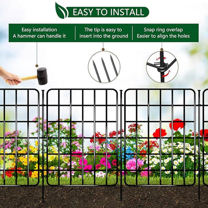 30ft x 22in Garden Fence Animal Barrier, 28 Panels No Dig Fence Border, Rustproof Metal Decorative Garden Fence with Ground Stake, Flower Bed Edging Border for Dog, Rabbit, Outdoor Yard Patio Decor
