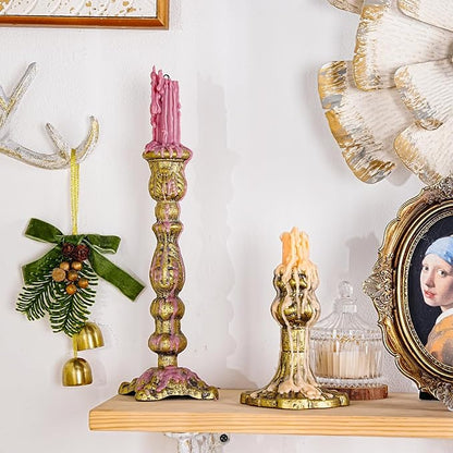 Sungmor Vintage Gold Cast Iron Candle Holder – 8.7" Tall Decorative Rustic Taper Candle Stand – Heavy Antique-Style Candlestick for Table Centerpiece, Fireplace Mantel, or Farmhouse Home Décor