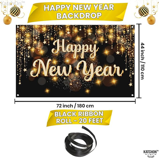 KatchOn, Happy New Year Banner 2026 - XtraLarge 72x44 Inch | Happy New Year Backdrop for Happy New Years Decorations 2026 | NYE Banner | NYE Decorations 2026, New Years Eve Party Supplies 2026