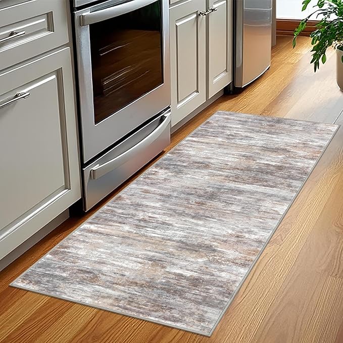 KOZYFLY Kitchen Runner Rug for Hallway Non-Slip Modern Abstract Runner Rug 2x5 Multi Grey, Washable Carpet Runner Laundry Room Mat with Soft Low Pile for Entryway Bathroom Bedroom Kitchen