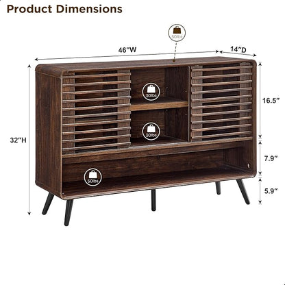 RedLemon 46" Entryway Table with Slatted Sliding Door, Mid Century Modern Console Table w/Adjustable Storage Shelf, Wood Sofa Table Behind Couch for Hallway, Living Room, Foyer, Dark Walnut